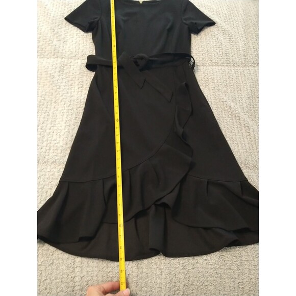 Calvin Klein Pleated Front Belted Short Sleeve Dress Sz 2 Black Classic Officey - Picture 6 of 10